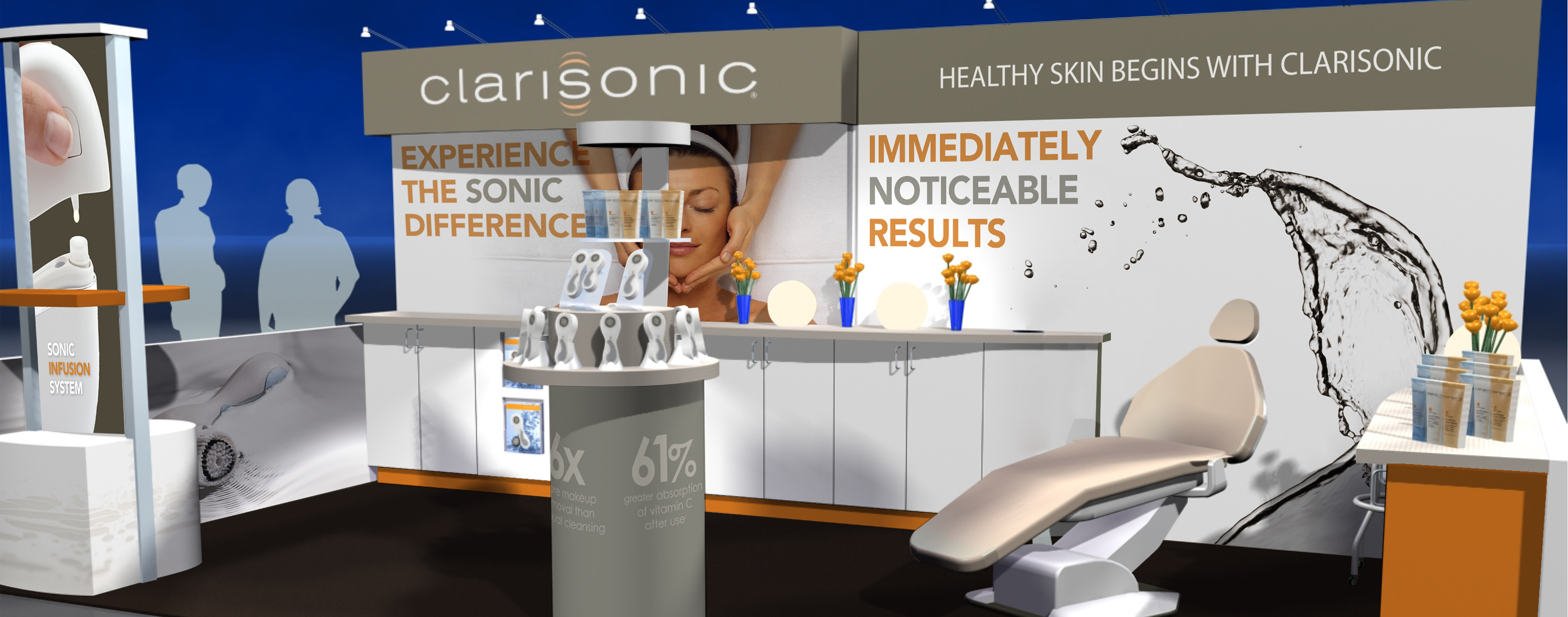 O’Berry Collaborative developed a Clarisonic tradeshow booth concept, and designed all the elements within the booth.